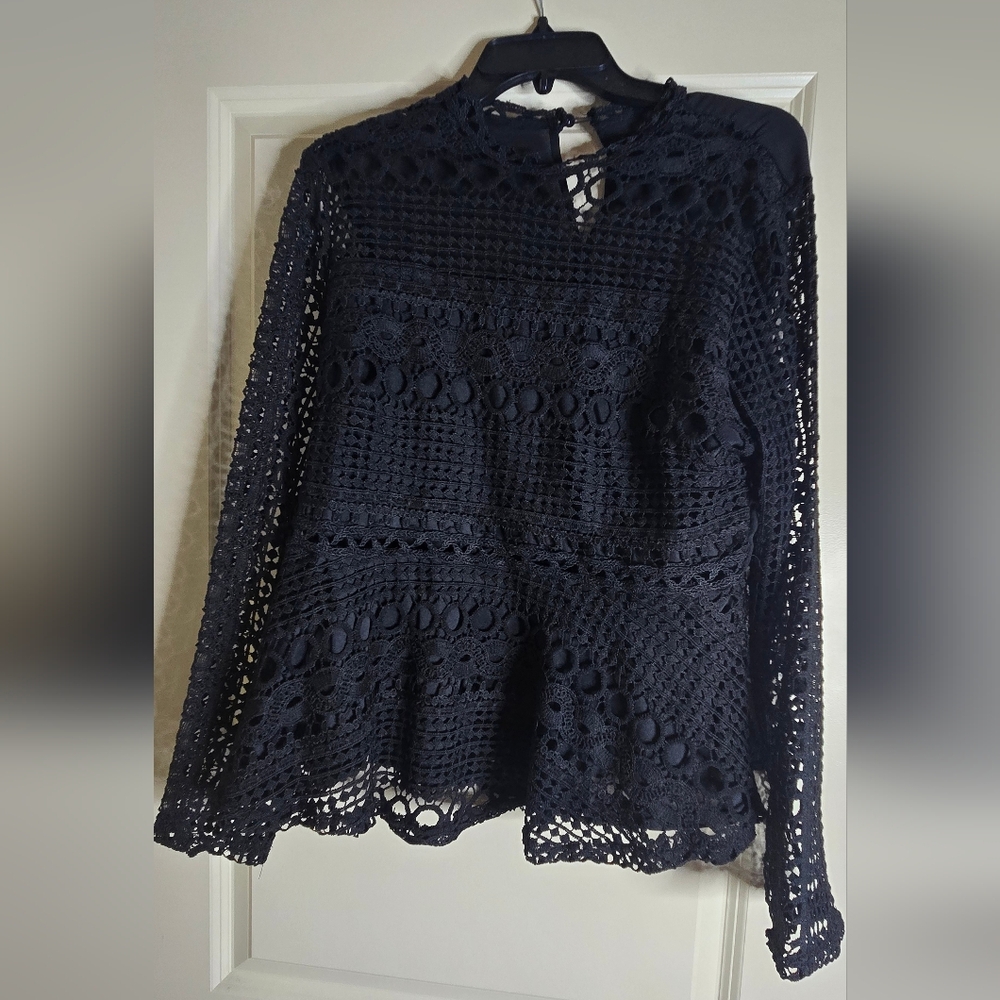 Shein Lace Peplum Top Black
